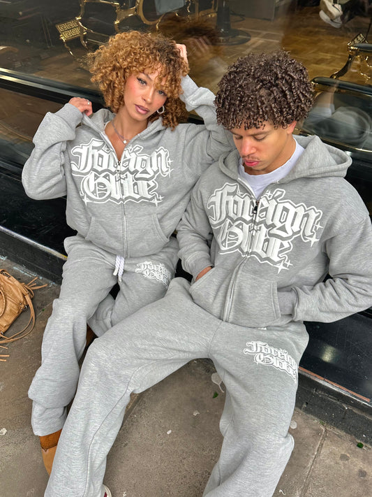 Grey Zip Up Puff Print Tracksuit