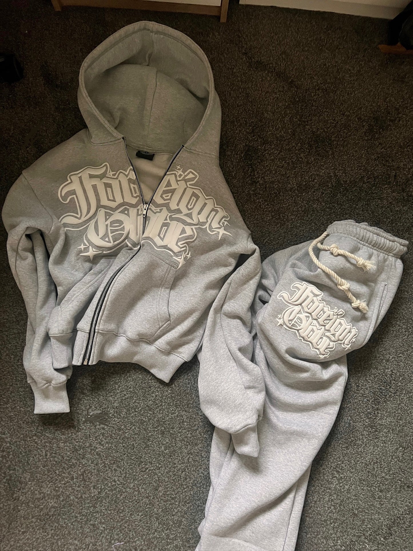 Grey Zip Up Puff Print Tracksuit