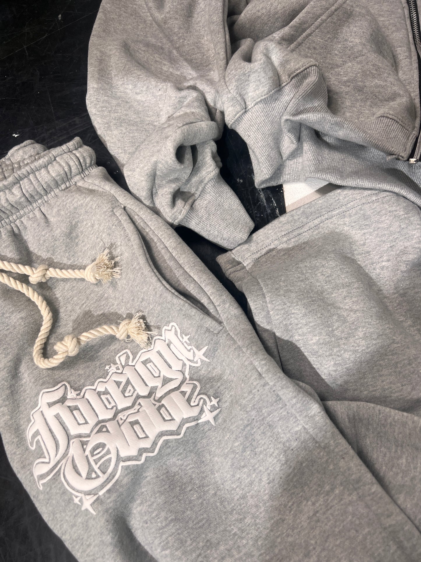 Grey Zip Up Puff Print Tracksuit