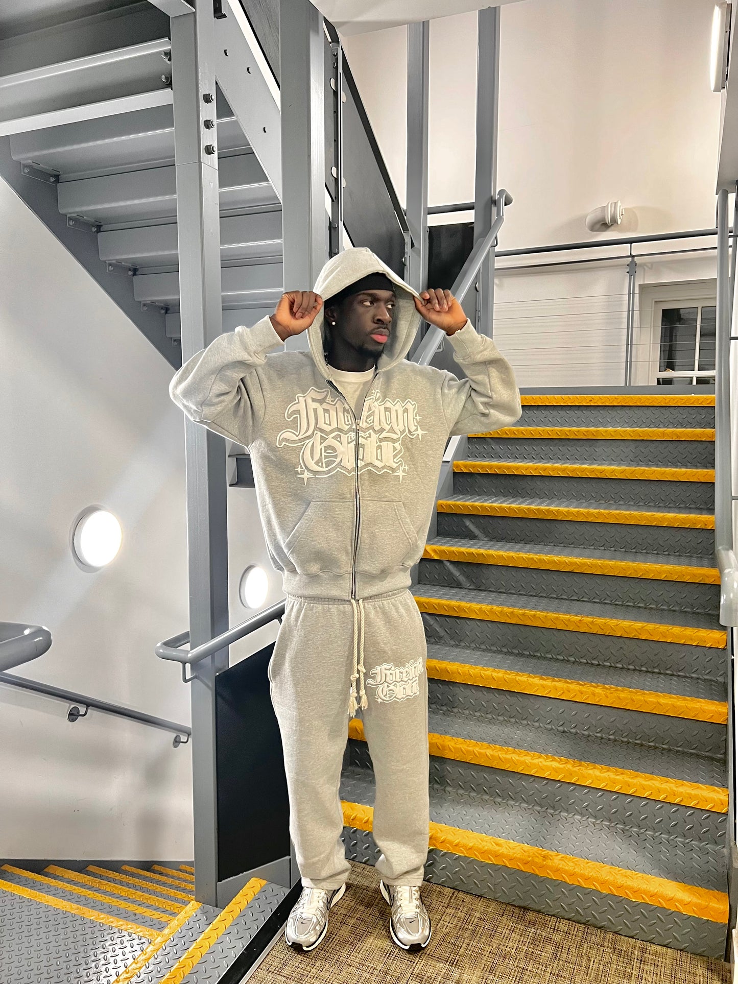 Grey Zip Up Puff Print Tracksuit