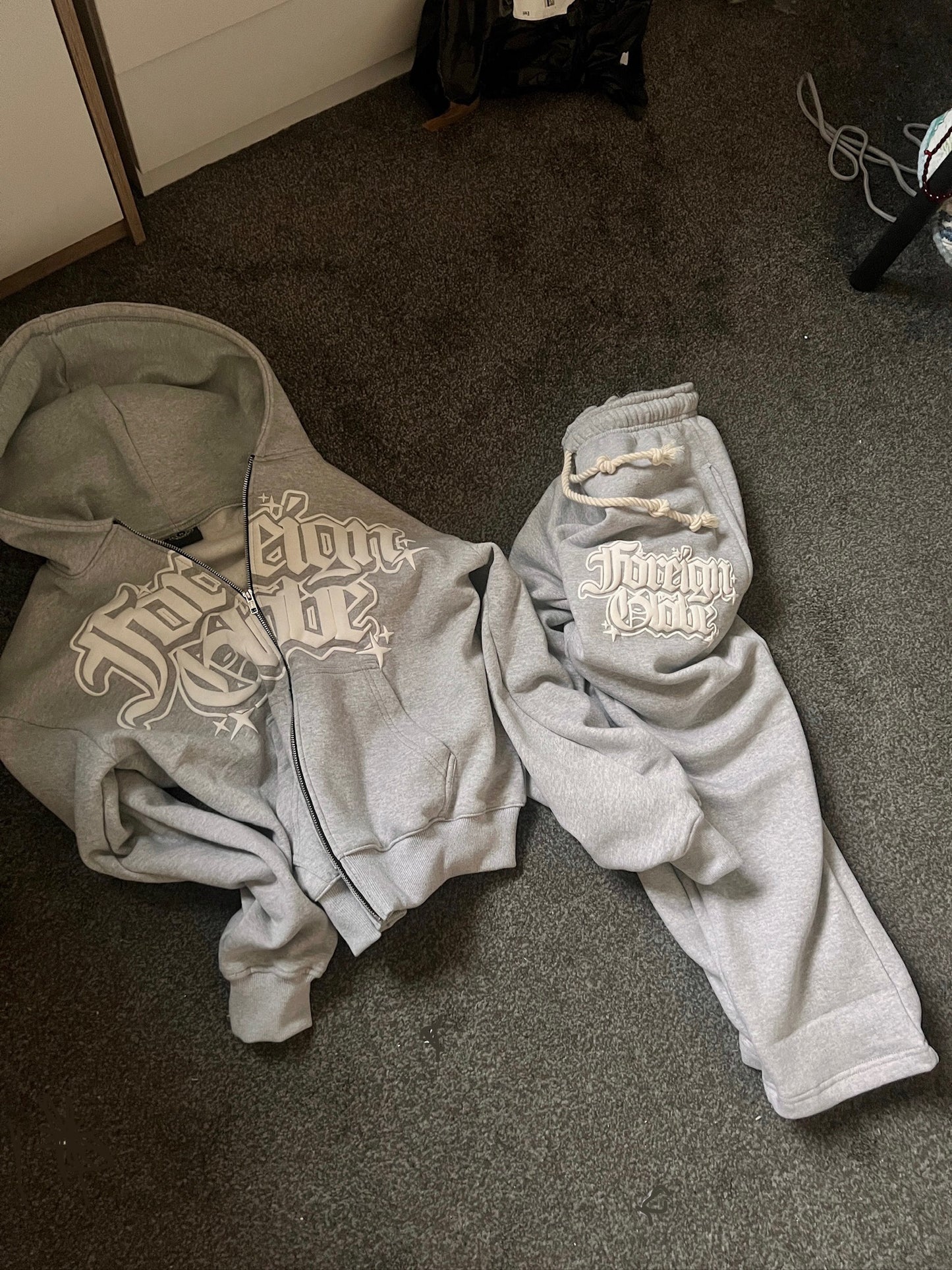Grey Zip Up Puff Print Tracksuit