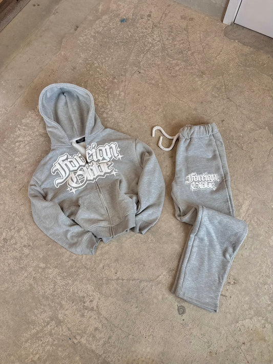 Grey Zip Up Puff Print Tracksuit