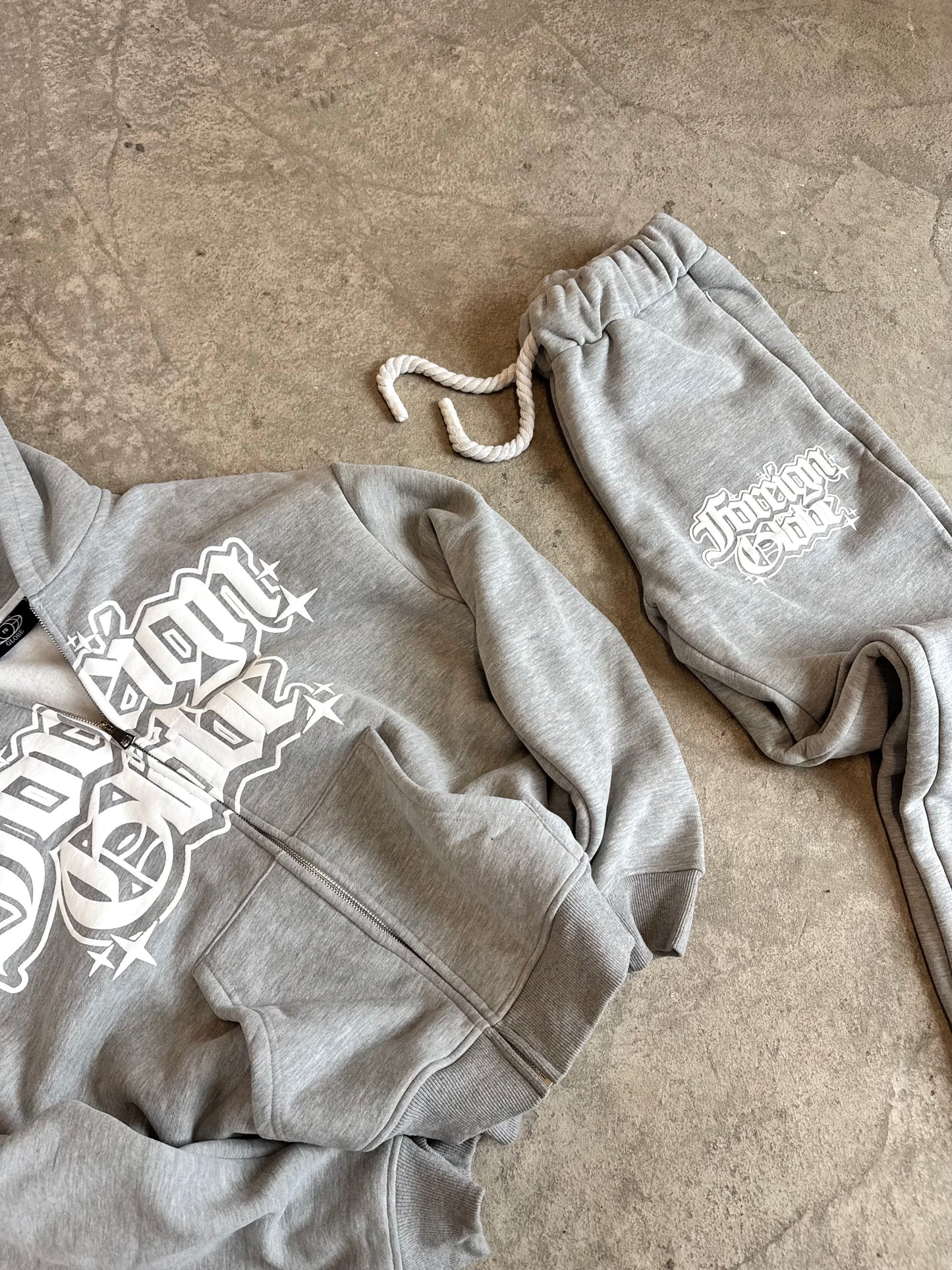 Grey Zip Up Puff Print Tracksuit